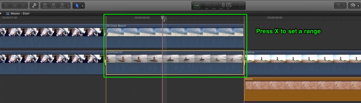 Press X to set a range on the beach clips.
