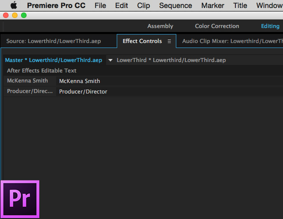 Chaning the Live Text Template from the Premiere Pro Effect Control Panel