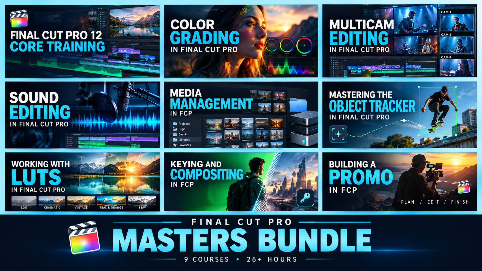 Final Cut Pro Masters Bundle by Ripple Training: 9 video tutorials covering editing, color grading, sound, multicam, and effects